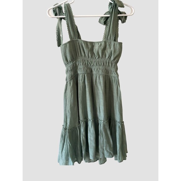 Trixxi Women's Smocked Waist Mini Dress Size Small Sage Green Tie Straps NWT - Picture 7 of 10